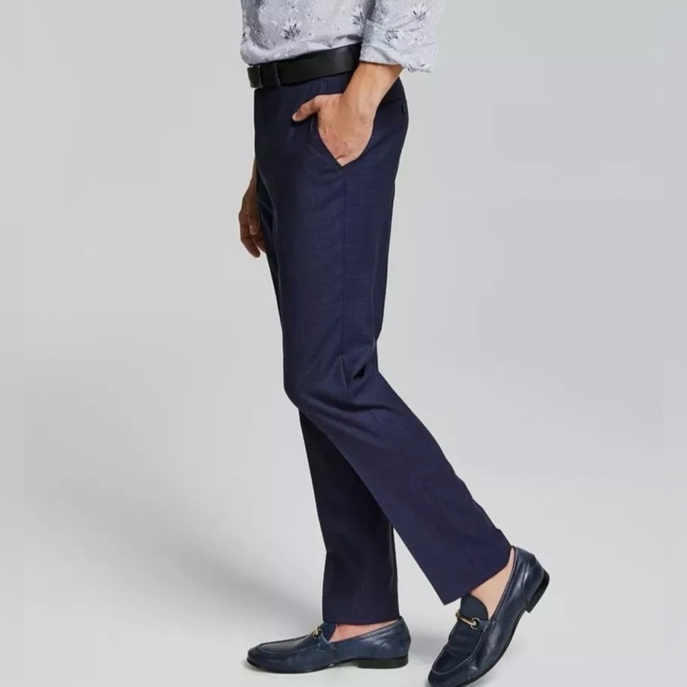 Bar III Men’s Slim Fit Plaid Blue Wool Suit Dress Pants 31Wx30L